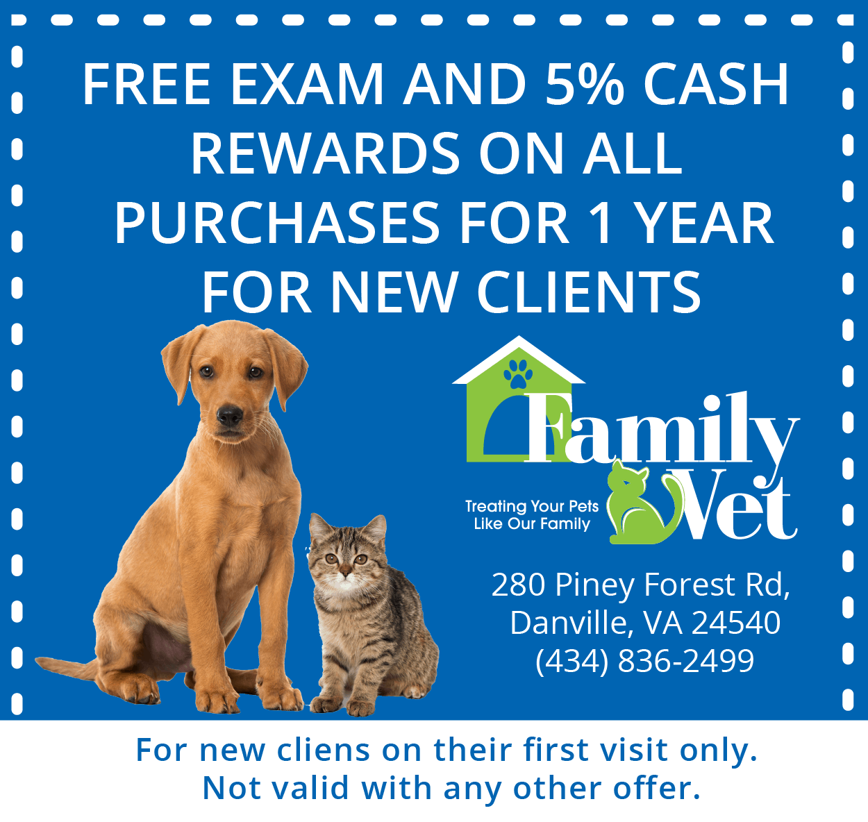 New Clients of Family Vet Get a Coupon for the First Visit
